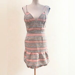 Lovers + Friends Pink and Gray Striped Mini Dress